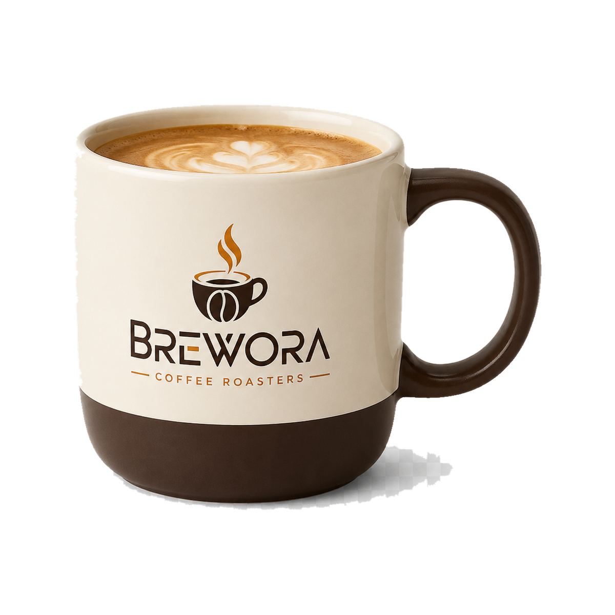 Brewora two-tone ceramic latte mug with coffee