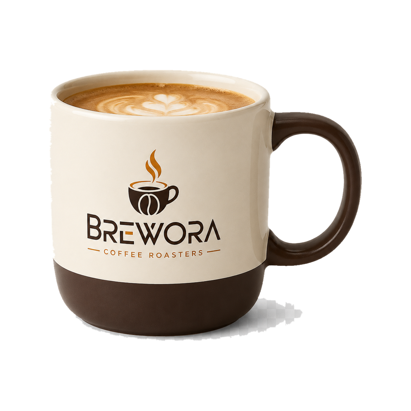 Brewora two-tone ceramic latte mug with coffee